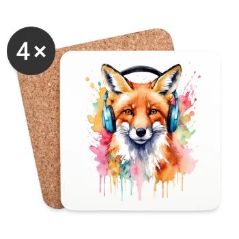 Fuchs Kopfhörer Musik Bunt Tier Design Print - Untersetzer (4er-Set) - Weiß - Vorne
