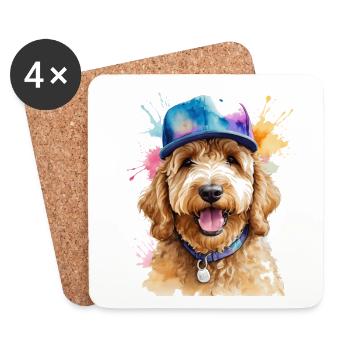 Goldendoodle Snapback Cap Chien Animal Design Print - Dessous de verre (lot de 4) - blanc - Devant