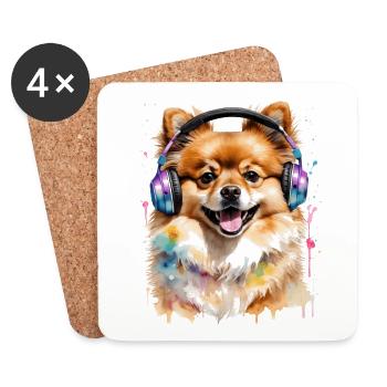 Casque de Poméranie Chien Imprimer - Dessous de verre (lot de 4) - blanc - Devant