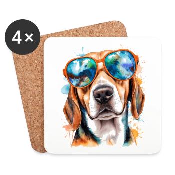 Beagle Lunettes de soleil chien Drôle Animal Design Print - Dessous de verre (lot de 4) - blanc - Devant
