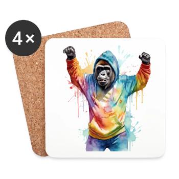 Gorilla Hoodie Affe Bunt Tier Design Print - Untersetzer (4er-Set) - Weiß - Vorne