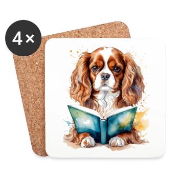 Cavalier King Charles Spaniel Lecture Livre Chien - Dessous de verre (lot de 4) - blanc - Devant