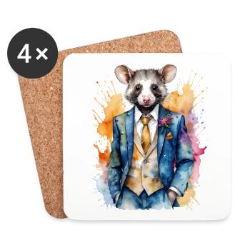 Costume Opossum Imprimé Coloré Animal Design - Dessous de verre (lot de 4) - blanc - Devant