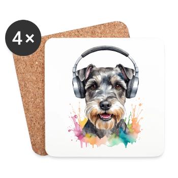 Zwergschnauzer Kopfhörer Hund Lustig Design Print - Untersetzer (4er-Set) - Weiß - Vorne