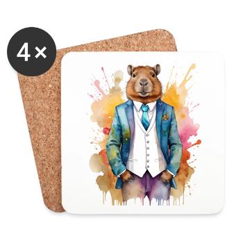 Costume Capybara Capy Imprimé Coloré Animal Design - Dessous de verre (lot de 4) - blanc - Devant