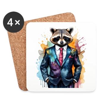 Raccoon Suit Colorful Animal Design Print - Coasters (set of 4) - white - Front