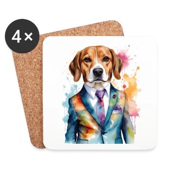 Beagle Suit Dog Colorful Funny Animal Design Print - Coasters (set of 4) - white - Front