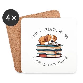 Je suis surbooké Chiens Livres Funny Design - Dessous de verre (lot de 4) - blanc - Devant