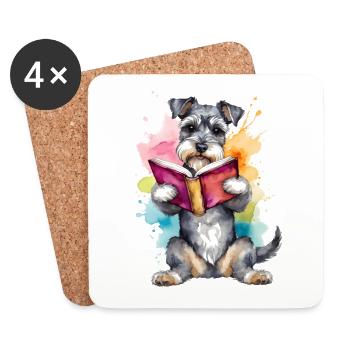 Zwergschnauzer Lesen Hund Lustig Tier Design Print - Untersetzer (4er-Set) - Weiß - Vorne