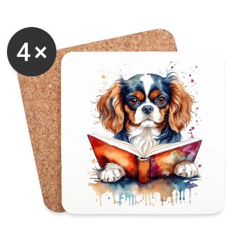 Cavalier King Charles Spaniel Lecture Livre Chien - Dessous de verre (lot de 4) - blanc - Devant