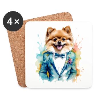 Poméranien Poméranien Costume Chien Imprimé Coloré - Dessous de verre (lot de 4) - blanc - Devant