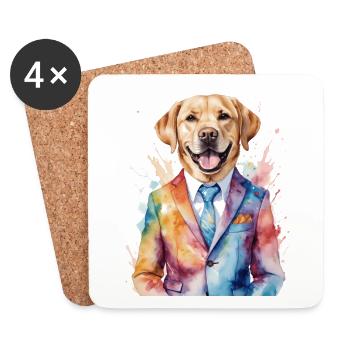 Labrador Retriever Suit Dog Funny Design Print - Coasters (set of 4) - white - Front