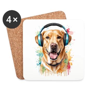 Labrador Retriever Headphones Dog Animal Print - Coasters (set of 4) - white - Front