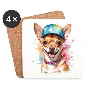 Chihuahua Snapback Cap Chien Drôle Design Print - Dessous de verre (lot de 4) - blanc - Devant
