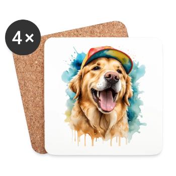 Golden Retriever Snapback Cap Chien Design Print - Dessous de verre (lot de 4) - blanc - Devant