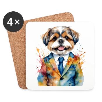 Shih Tzu Anzug Hund Bunt Lustig Tier Design Print - Untersetzer (4er-Set) - Weiß - Vorne