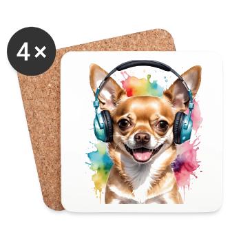Chihuahua Kopfhörer Hund Lustig Tier Design Print - Untersetzer (4er-Set) - Weiß - Vorne