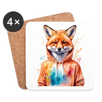 Renard Sweat à capuche Coloré Drôle Animal Design Imprimer - Dessous de verre (lot de 4) - blanc - Devant