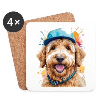 Goldendoodle Snapback Cap Chien Animal Design Print - Dessous de verre (lot de 4) - blanc - Devant