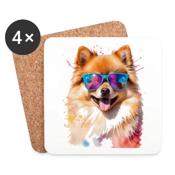 Lunettes de soleil poméranienne Poméranie Dog Print - Dessous de verre (lot de 4) - blanc - Devant