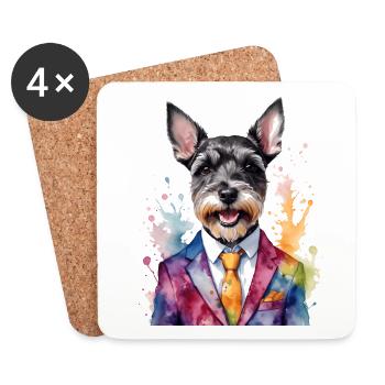 Zwergschnauzer Anzug Hund Lustig Tier Design Print - Untersetzer (4er-Set) - Weiß - Vorne