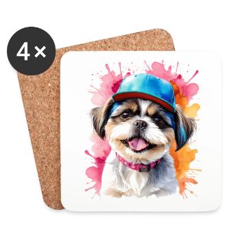 Shih Tzu Snapback Cap Hund Lustig Tier Print - Untersetzer (4er-Set) - Weiß - Vorne