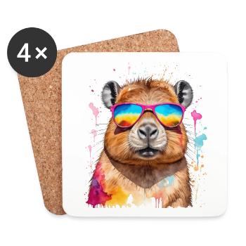 Lunettes de soleil Capybara Capy Colorful Animal Design Print - Dessous de verre (lot de 4) - blanc - Devant