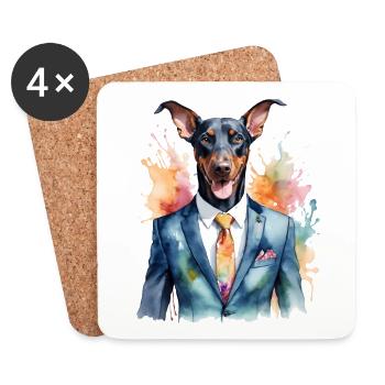 Dobermann Anzug Hund Bunt Lustig Tier Design Print - Untersetzer (4er-Set) - Weiß - Vorne