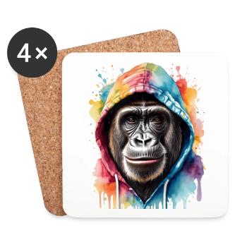 Gorilla Hoodie Affe Bunt Tier Design Print - Untersetzer (4er-Set) - Weiß - Vorne
