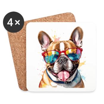 Bouledogue Français Lunettes de Soleil Frenchie Dog - Dessous de verre (lot de 4) - blanc - Devant