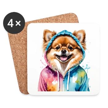 Loulou de Poméranie Sweat à capuche de Poméranie Imprimé chien - Dessous de verre (lot de 4) - blanc - Devant