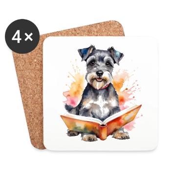 Zwergschnauzer Lesen Hund Lustig Tier Design Print - Untersetzer (4er-Set) - Weiß - Vorne