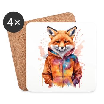 Renard Sweat à capuche Coloré Drôle Animal Design Imprimer - Dessous de verre (lot de 4) - blanc - Devant
