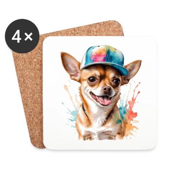 Chihuahua Snapback Cap Chien Drôle Design Print - Dessous de verre (lot de 4) - blanc - Devant