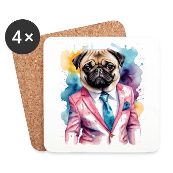 Mops Anzug Hund Bunt Lustig Tier Design Print - Untersetzer (4er-Set) - Weiß - Vorne