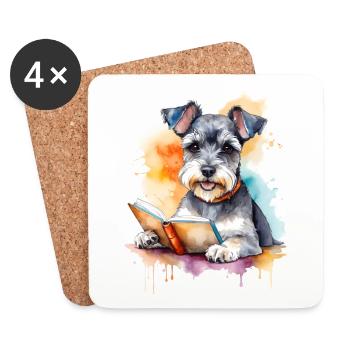 Zwergschnauzer Lesen Hund Lustig Tier Design Print - Untersetzer (4er-Set) - Weiß - Vorne
