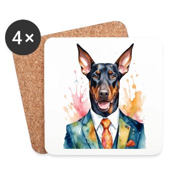 Dobermann Anzug Hund Bunt Lustig Tier Design Print - Untersetzer (4er-Set) - Weiß - Vorne