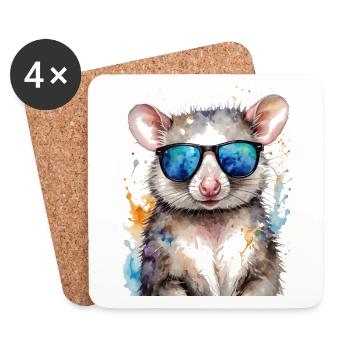 Lunettes de soleil Opossum Imprimé coloré Animal Design - Dessous de verre (lot de 4) - blanc - Devant