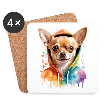 Chihuahua Hoodie Hund Bunt Lustig Tier Print - Untersetzer (4er-Set) - Weiß - Vorne