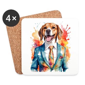 Beagle Suit Dog Colorful Funny Animal Design Print - Coasters (set of 4) - white - Front