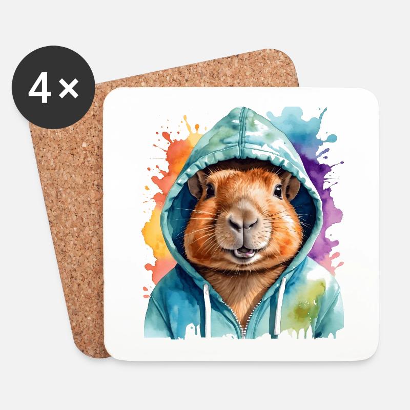 Capybara Hoodie Capy Bunt Tier Design Print - Untersetzer (4er-Set) - Weiß