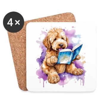 Goldendoodle lecture livre chien Animal Design Print - Dessous de verre (lot de 4) - blanc - Devant