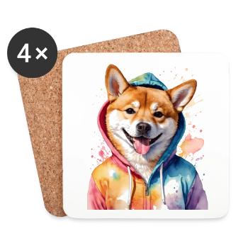 Shiba Inu Hoodie Hund Lustig Tier Design Print - Untersetzer (4er-Set) - Weiß - Vorne