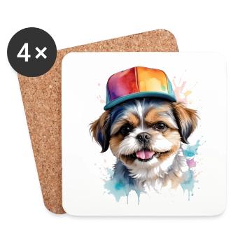 Shih Tzu Snapback Cap Hund Lustig Tier Print - Untersetzer (4er-Set) - Weiß - Vorne