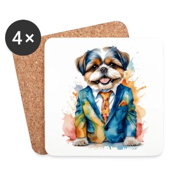 Shih Tzu Anzug Hund Bunt Lustig Tier Design Print - Untersetzer (4er-Set) - Weiß - Vorne