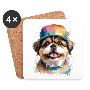 Shih Tzu Snapback Cap Hund Lustig Tier Print - Untersetzer (4er-Set) - Weiß - Vorne