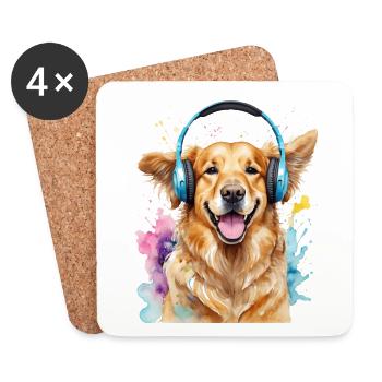 Casque Golden Retriever Chien Animal Design Imprimer - Dessous de verre (lot de 4) - blanc - Devant
