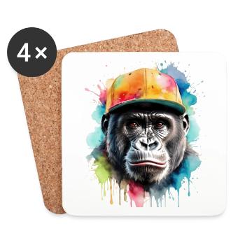 Gorille Snapback Cap Monkey Cool Animal Design Print - Dessous de verre (lot de 4) - blanc - Devant