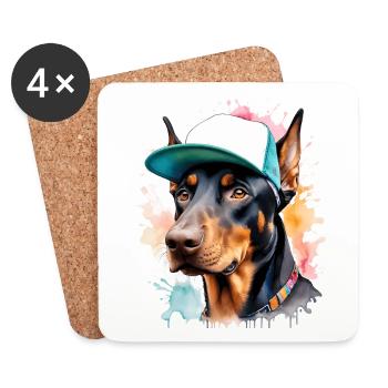Doberman Snapback Cap Chien Drôle Design Imprimer - Dessous de verre (lot de 4) - blanc - Devant