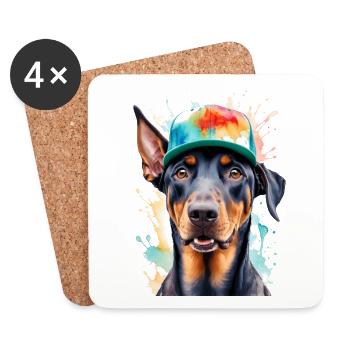 Dobermann Snapback Cap Hund Lustig Design Print - Untersetzer (4er-Set) - Weiß - Vorne